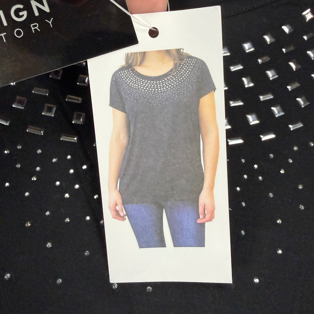 Design History Onyx Black Embellished Studded Neckline Top Missy XL MSRP $48 - Picture 8 of 12